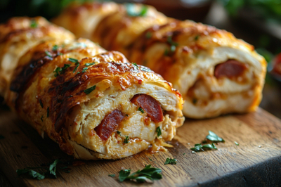 Запекаю сочные кольцоне с разными начинками. 3 варианта: песто, пепперони и индейка