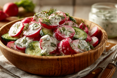 Все дело в сметанной заправке: весенний салат из редиски и огурцов &mdash; готова есть тазиками
