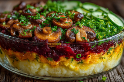 Готовим постный слоеный салат с секретом вкуса